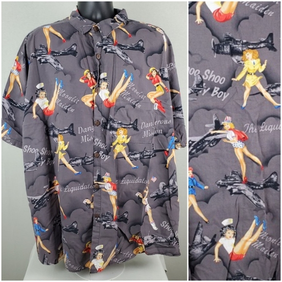 Vintage Other - VTG HWY1 Hawaiian PinUp Bomber Airplanes Shirt